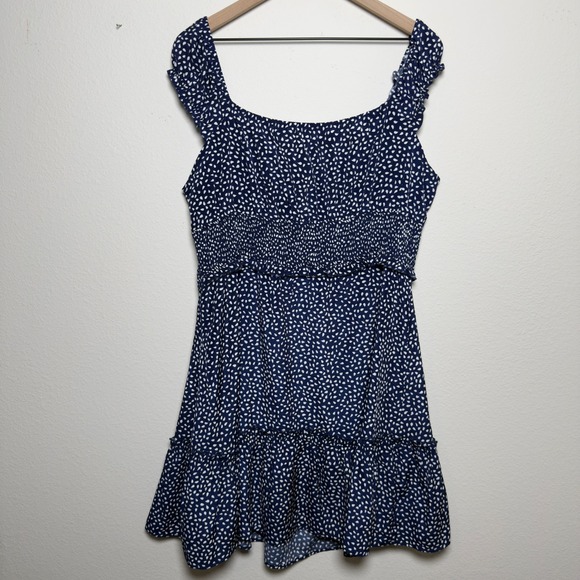 Women Milkmaid Mini Tiered Dress XXL Blue White Ditsy Floral Smocked Cottage - Picture 5 of 11